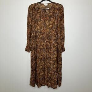 NWT J. JILL Paisley Gold Metallic Brown Tan Dress Medium Petite MP